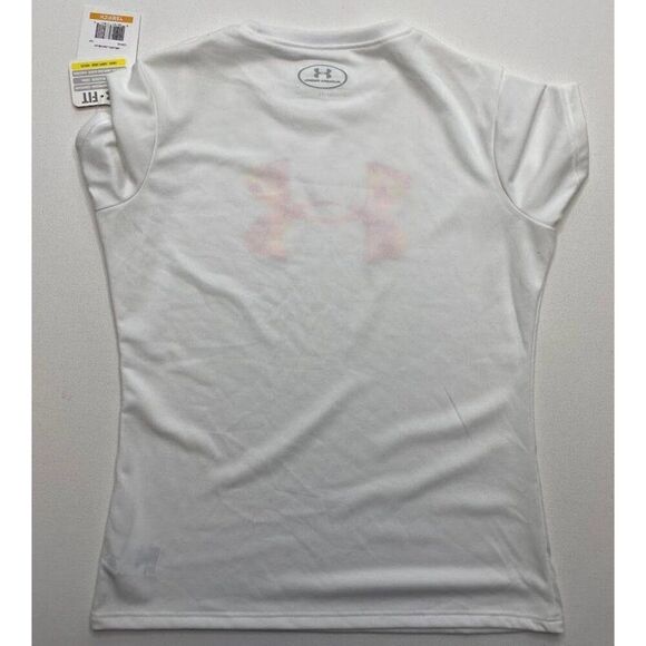 Girls Under Armour White Logo Loose Heat Gear Short Sleeve Top Sz YSM Small NEW - Picture 7 of 7